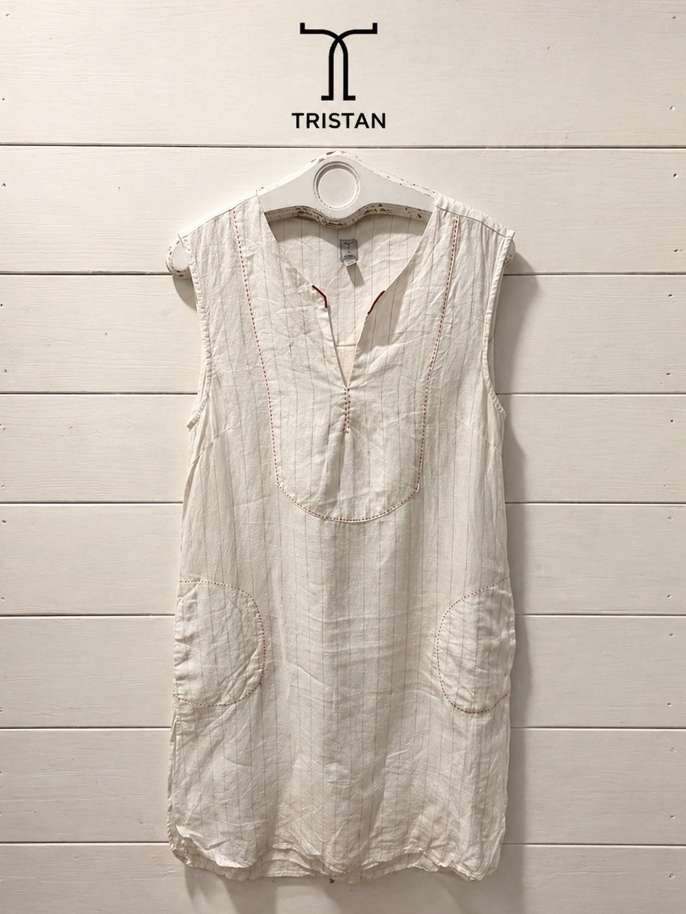 TRISTAN – Sleeveless Striped Linen Tunic Dress – Size M
